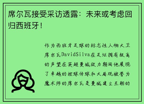 席尔瓦接受采访透露：未来或考虑回归西班牙！
